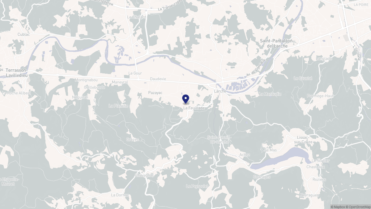Aperçu cartographique de La Feuillade, centré sur la commune