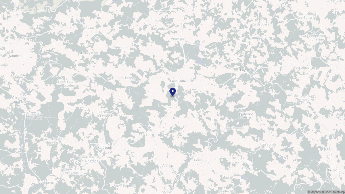 Aperçu cartographique de Lanouaille, centré sur la commune