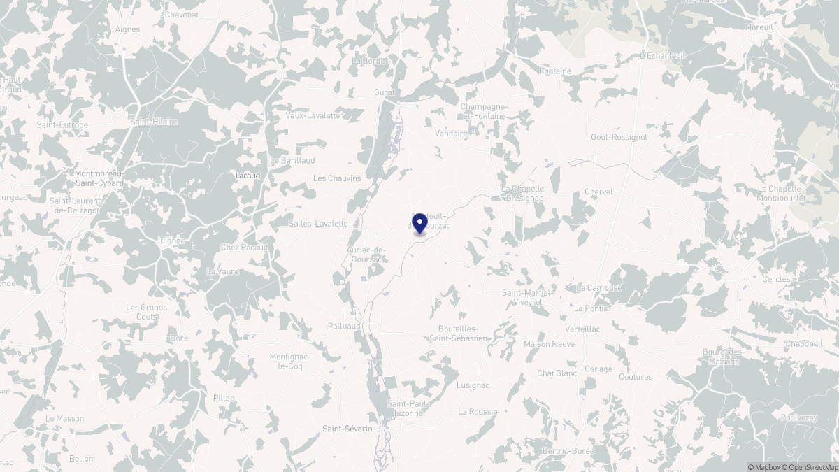 Aperçu cartographique de Nanteuil-Auriac-de-Bourzac, centré sur la commune