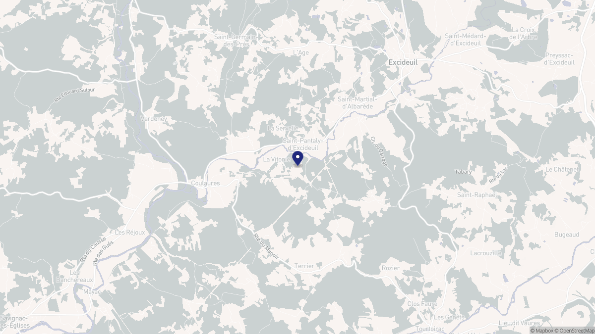 Aperçu cartographique de Saint-Pantaly-d'Excideuil, centré sur la commune