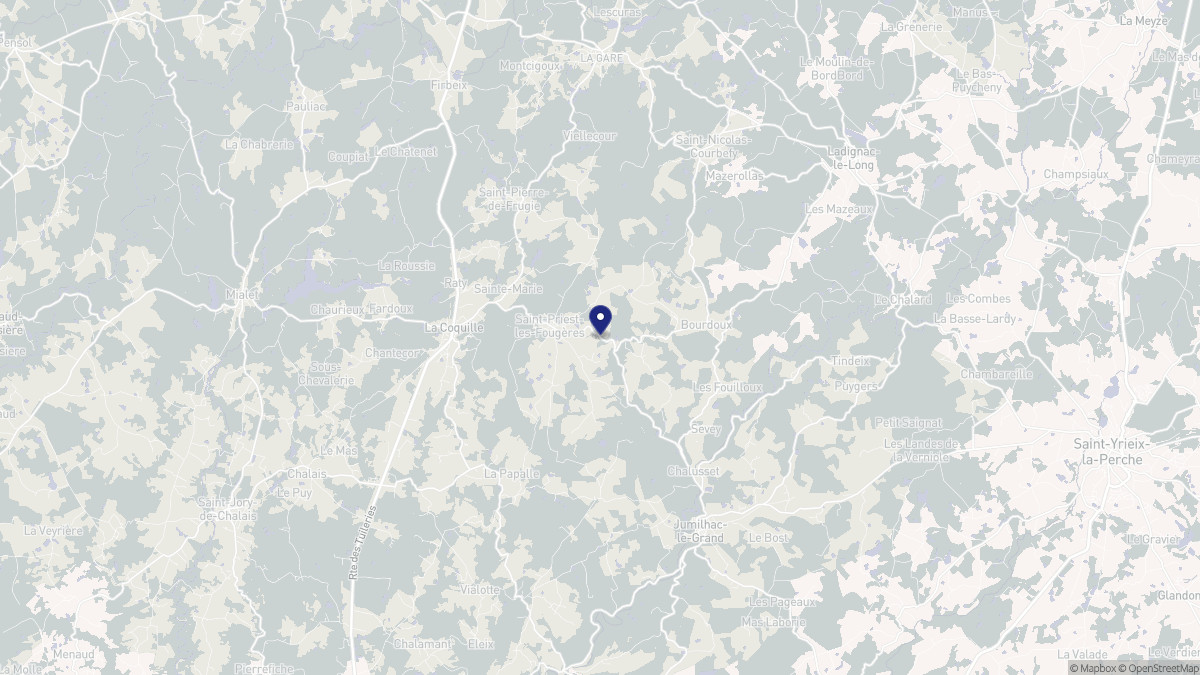 Aperçu cartographique de Saint-Priest-les-Fougères, centré sur la commune