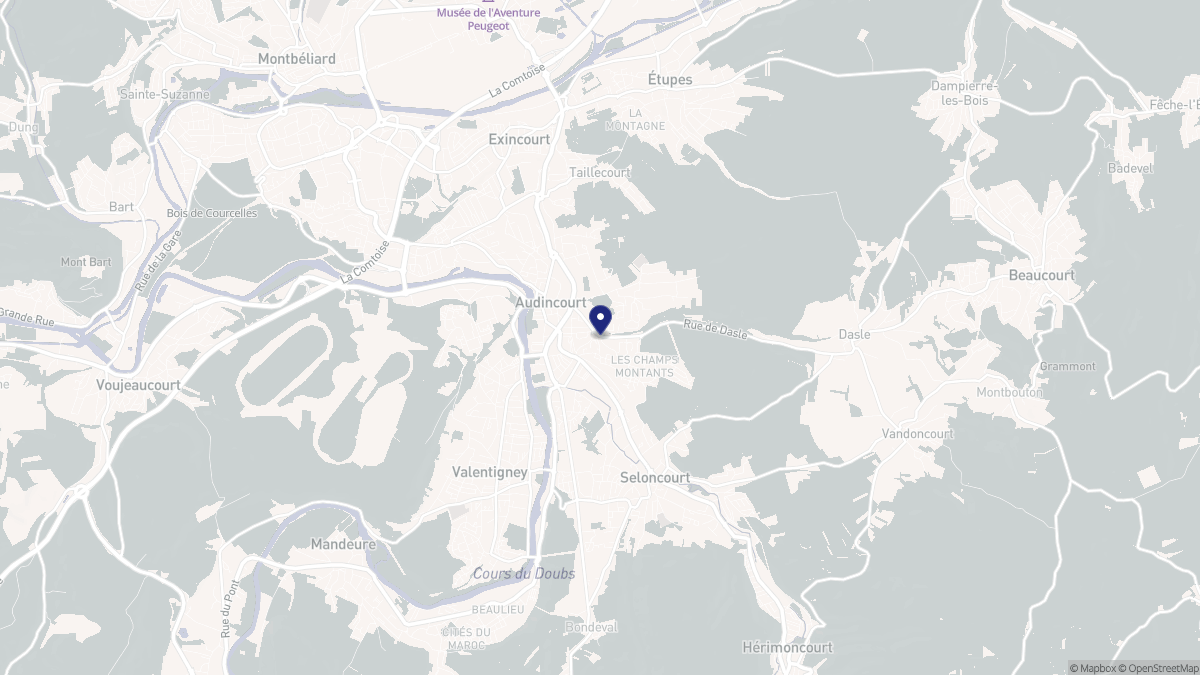 Aperçu cartographique de Audincourt, centré sur la commune