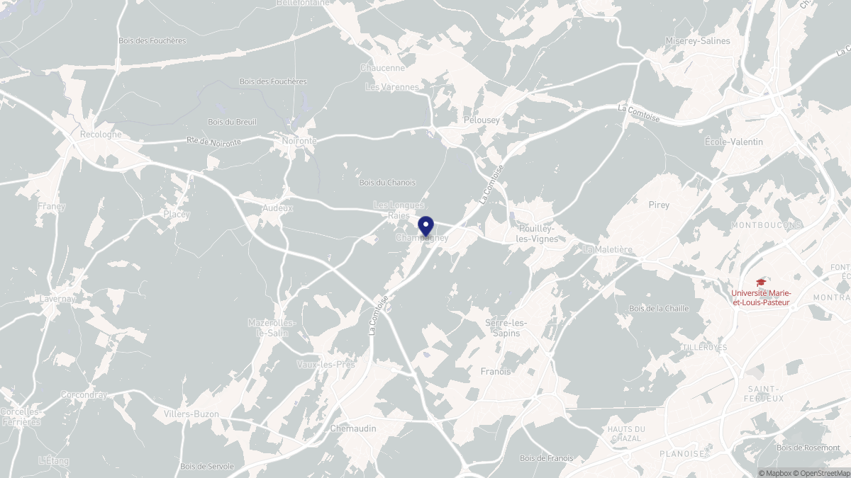 Aperçu cartographique de Champvans-les-Moulins, centré sur la commune