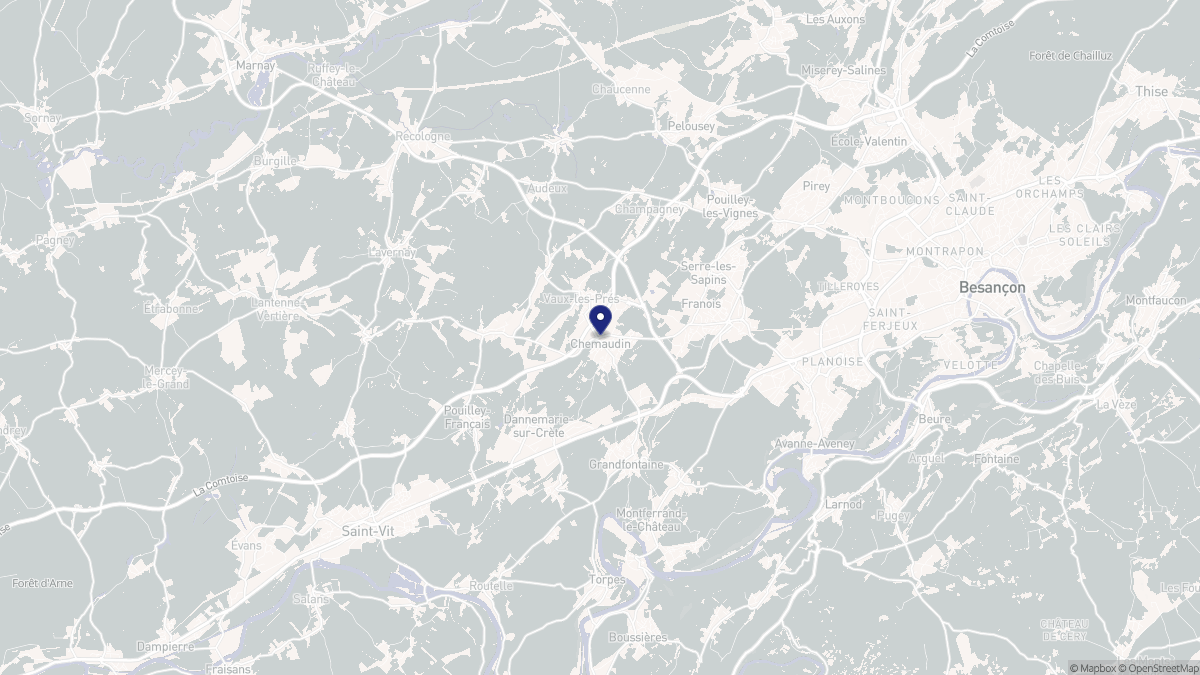 Aperçu cartographique de Chemaudin et Vaux, centré sur la commune