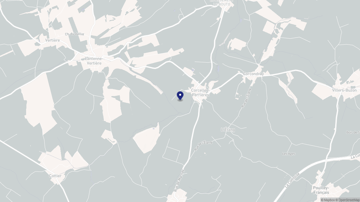 Aperçu cartographique de Corcelles-Ferrières, centré sur la commune