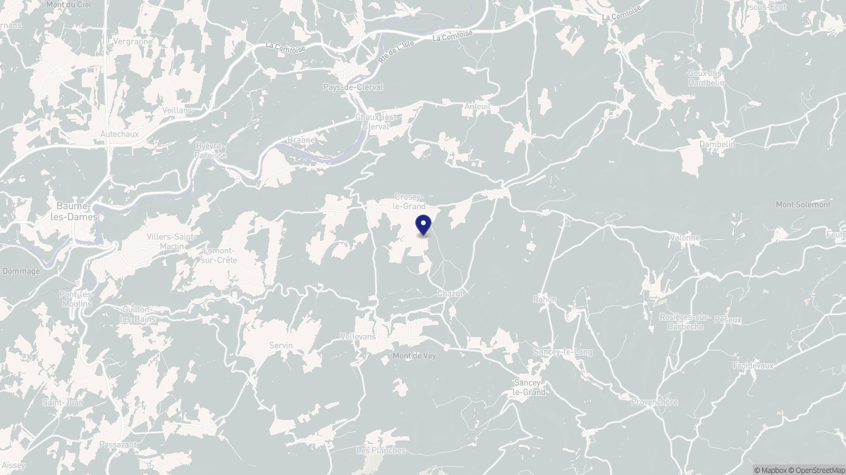 Aperçu cartographique de Crosey-le-Grand, centré sur la commune