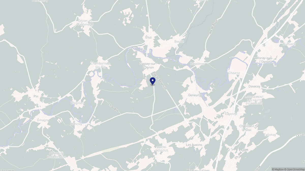Aperçu cartographique de Cussey-sur-l'Ognon, centré sur la commune