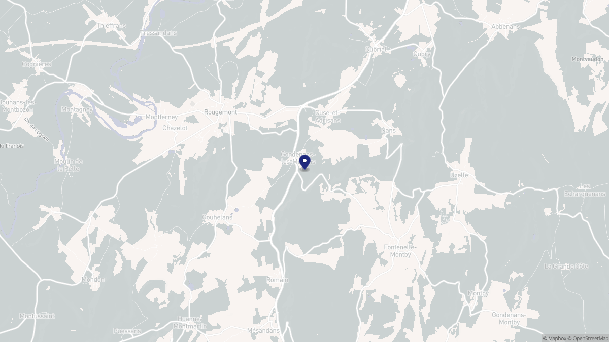 Aperçu cartographique de Gondenans-les-Moulins, centré sur la commune