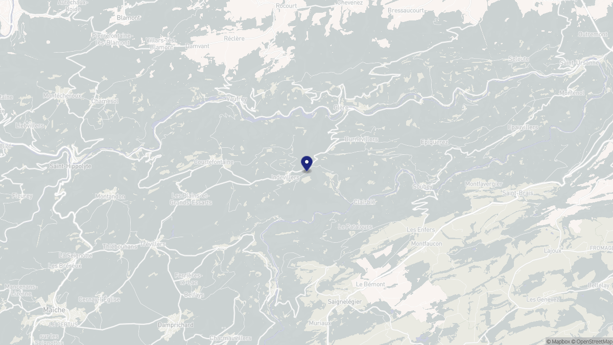 Aperçu cartographique de Indevillers, centré sur la commune