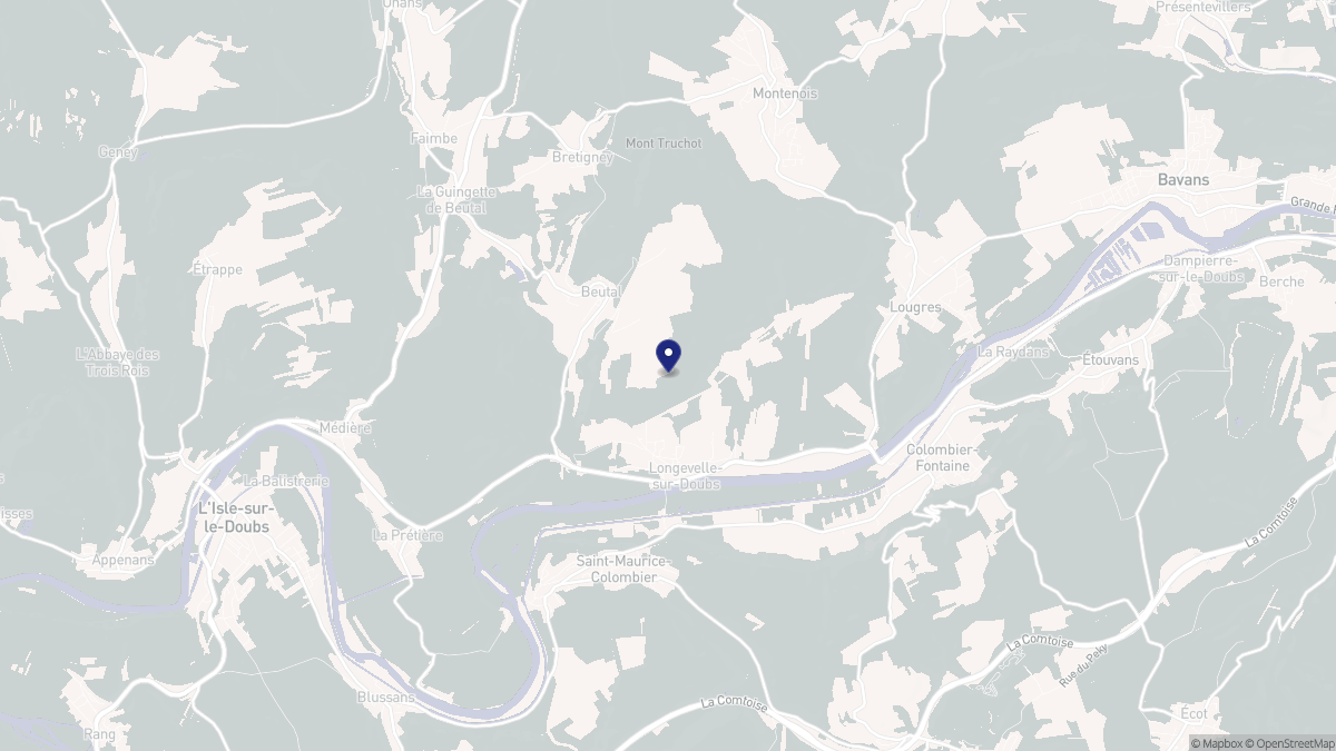 Aperçu cartographique de Longevelle-sur-Doubs, centré sur la commune