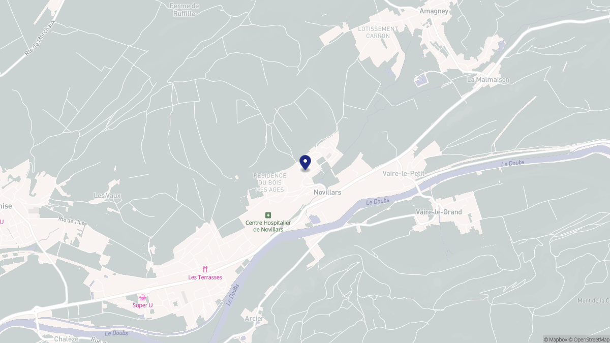 Aperçu cartographique de Novillars, centré sur la commune