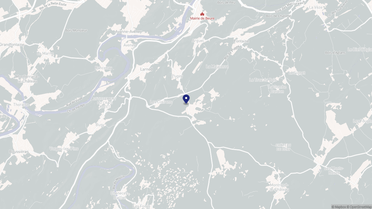Aperçu cartographique de Pugey, centré sur la commune