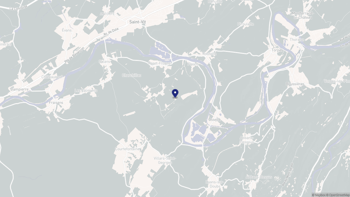 Aperçu cartographique de Roset-Fluans, centré sur la commune