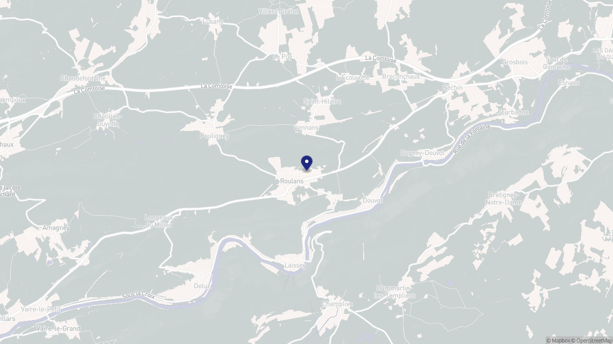 Aperçu cartographique de Roulans, centré sur la commune