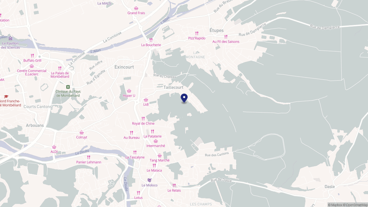Aperçu cartographique de Taillecourt, centré sur la commune