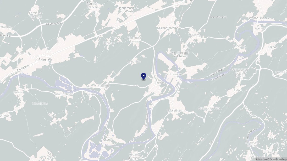 Aperçu cartographique de Torpes, centré sur la commune