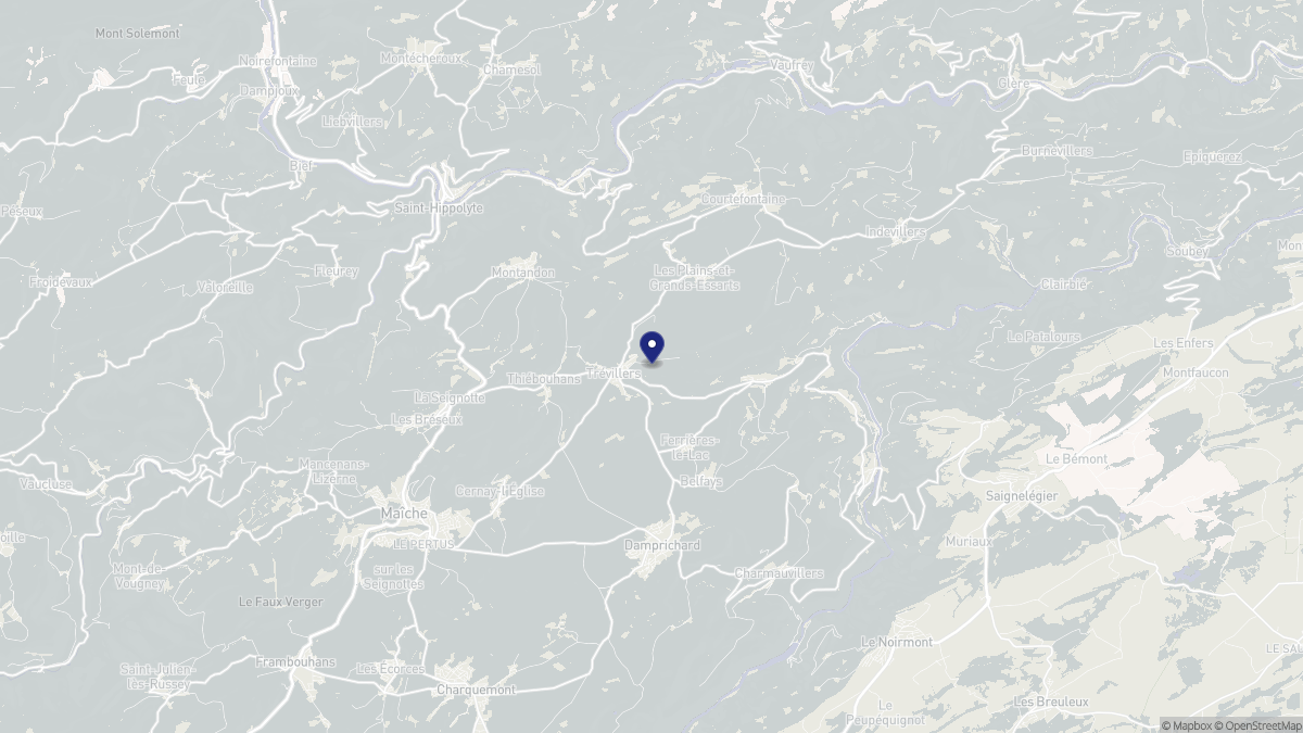 Aperçu cartographique de Trévillers, centré sur la commune