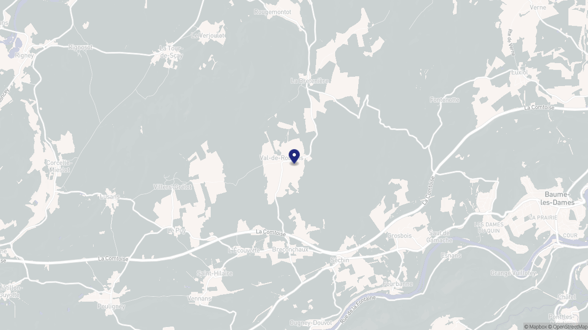 Aperçu cartographique de Val-de-Roulans, centré sur la commune