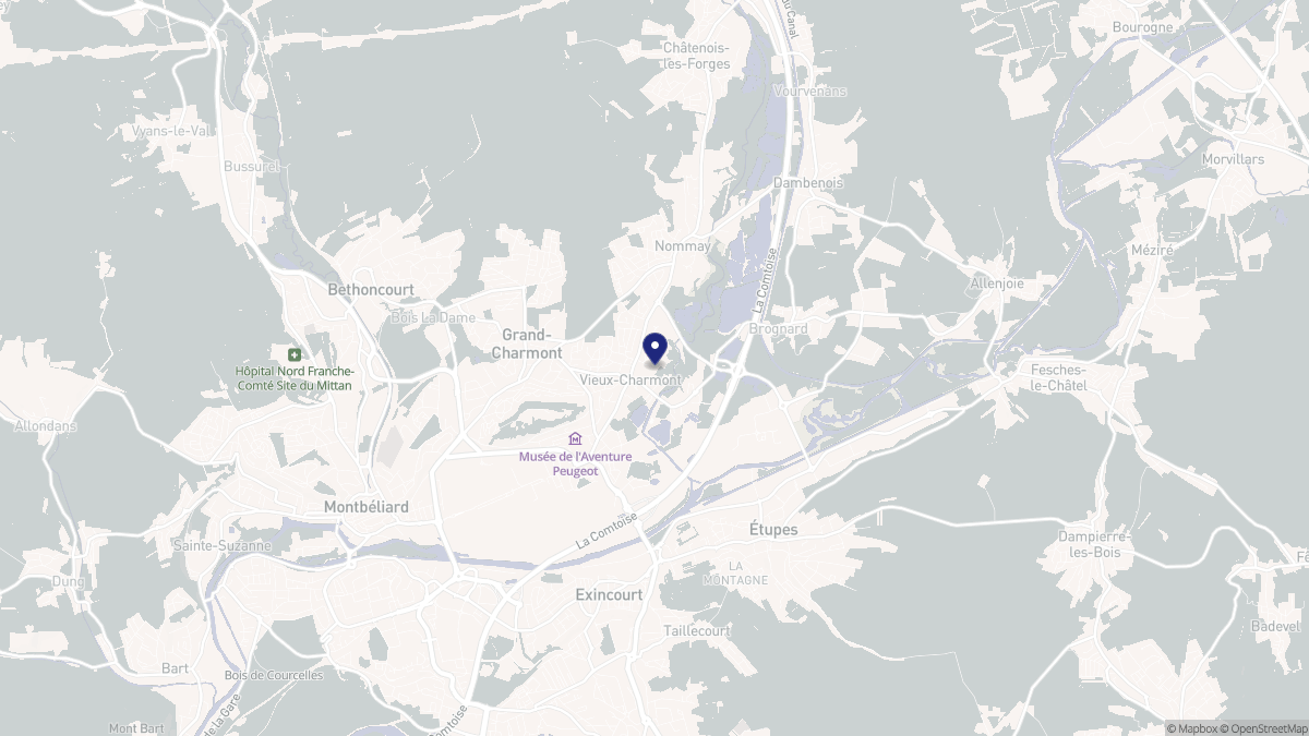 Aperçu cartographique de Vieux-Charmont, centré sur la commune