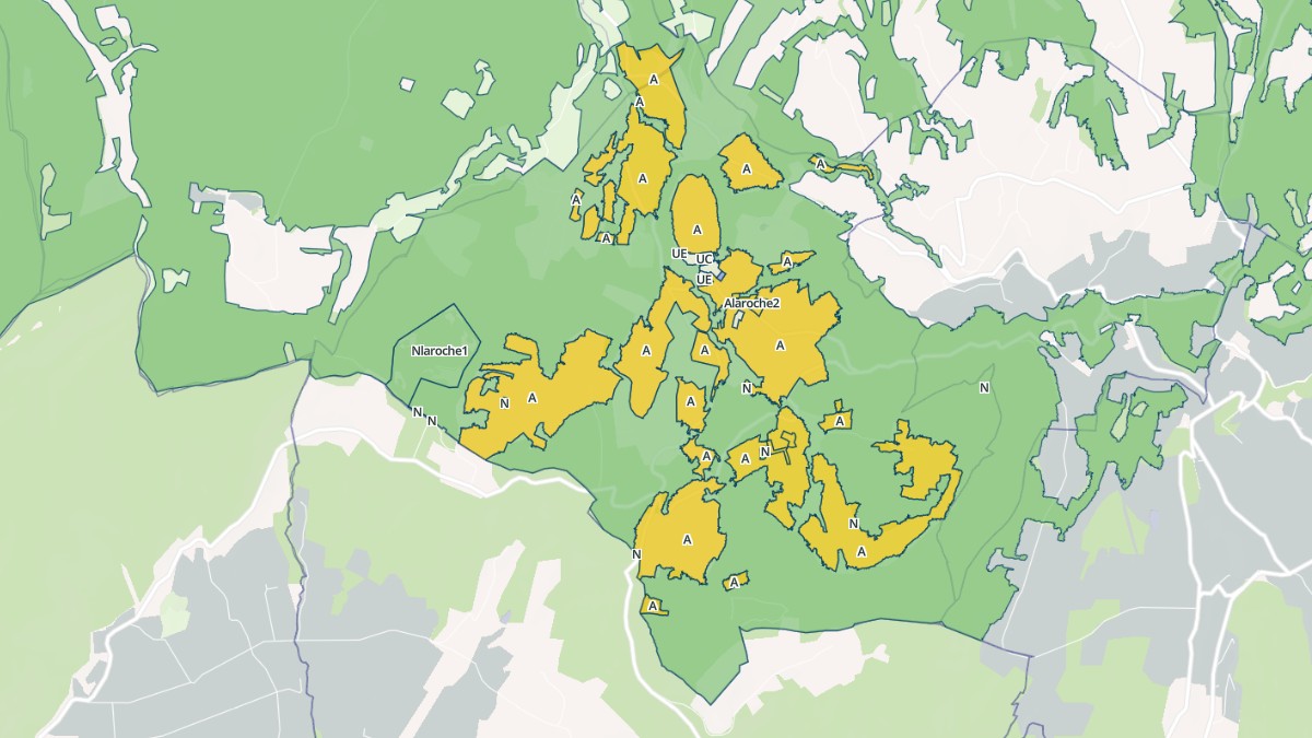 Aperçu cartographique de La Roche-sur-Grane, centré sur la commune