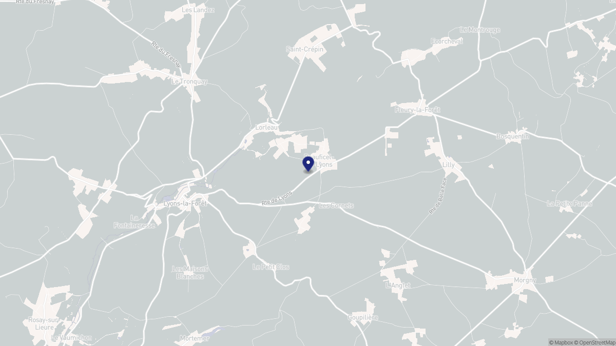 Aperçu cartographique de Beauficel-en-Lyons, centré sur la commune
