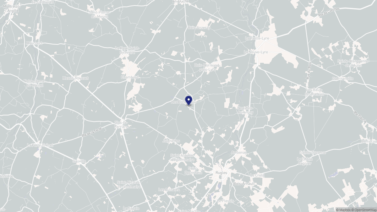 Aperçu cartographique de Les Bottereaux, centré sur la commune