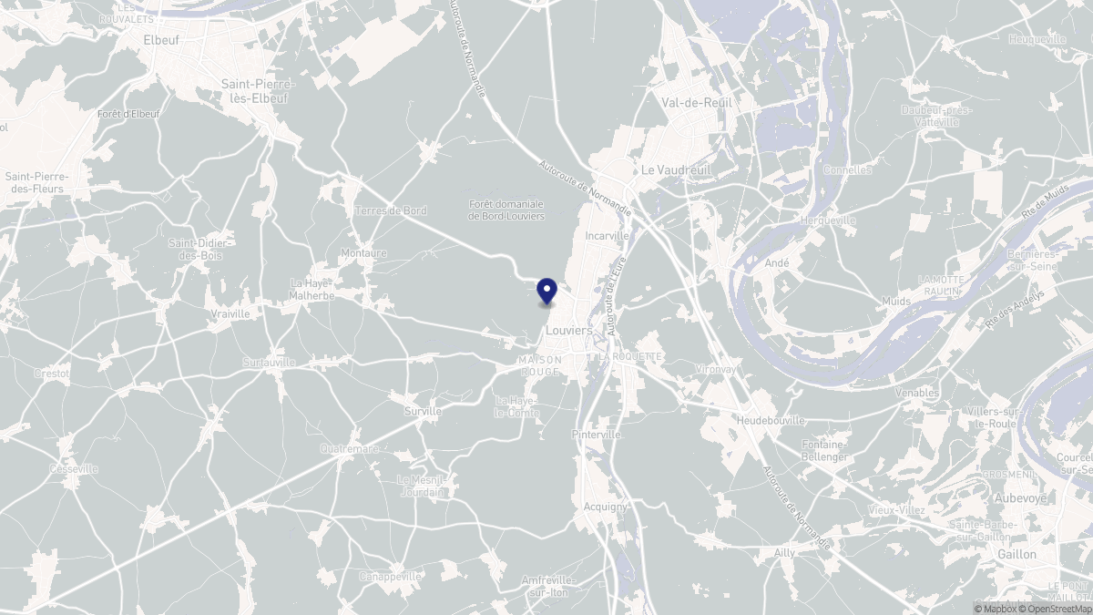 Aperçu cartographique de Louviers, centré sur la commune