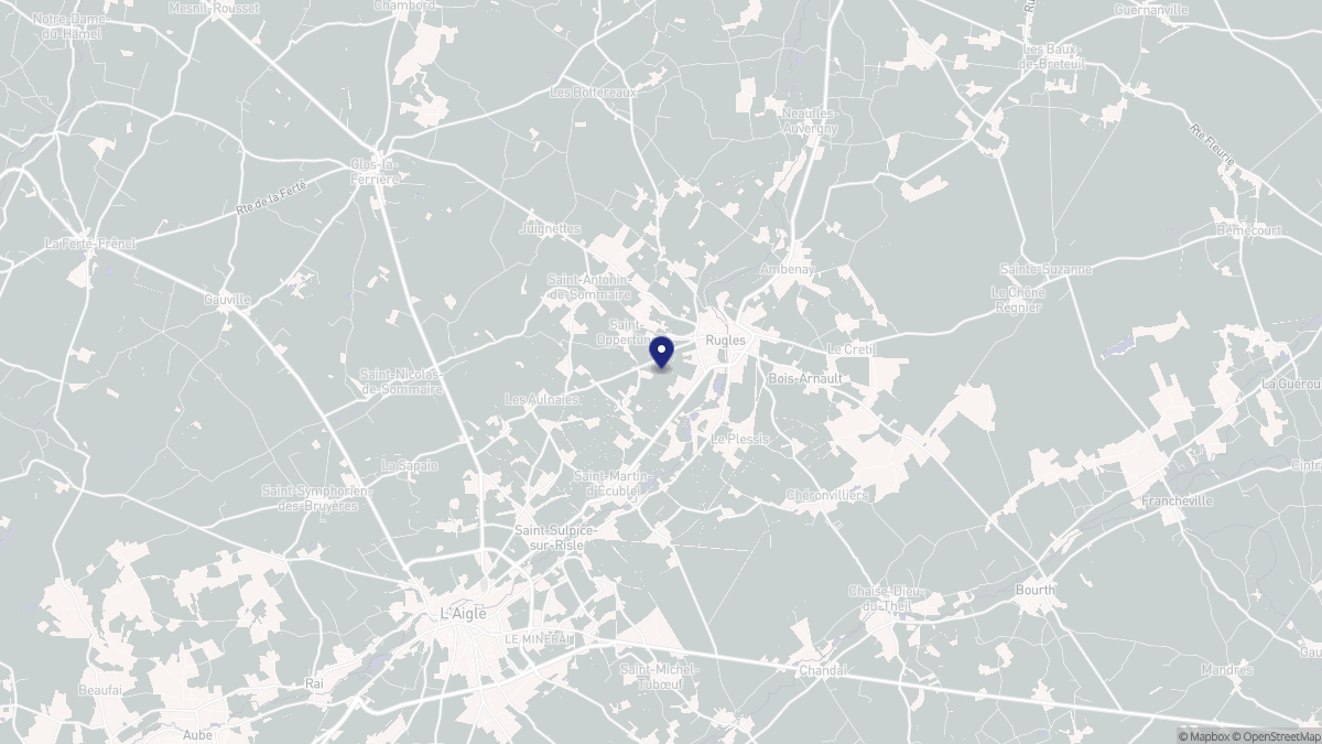 Aperçu cartographique de Rugles, centré sur la commune