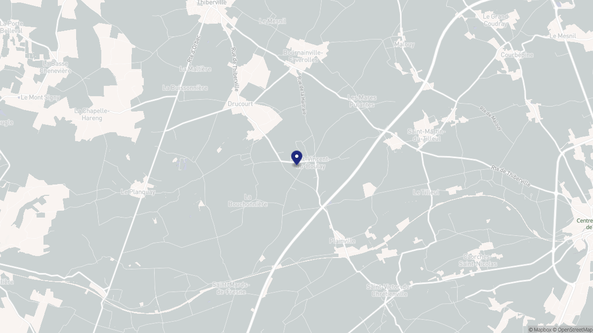 Aperçu cartographique de Saint-Vincent-du-Boulay, centré sur la commune