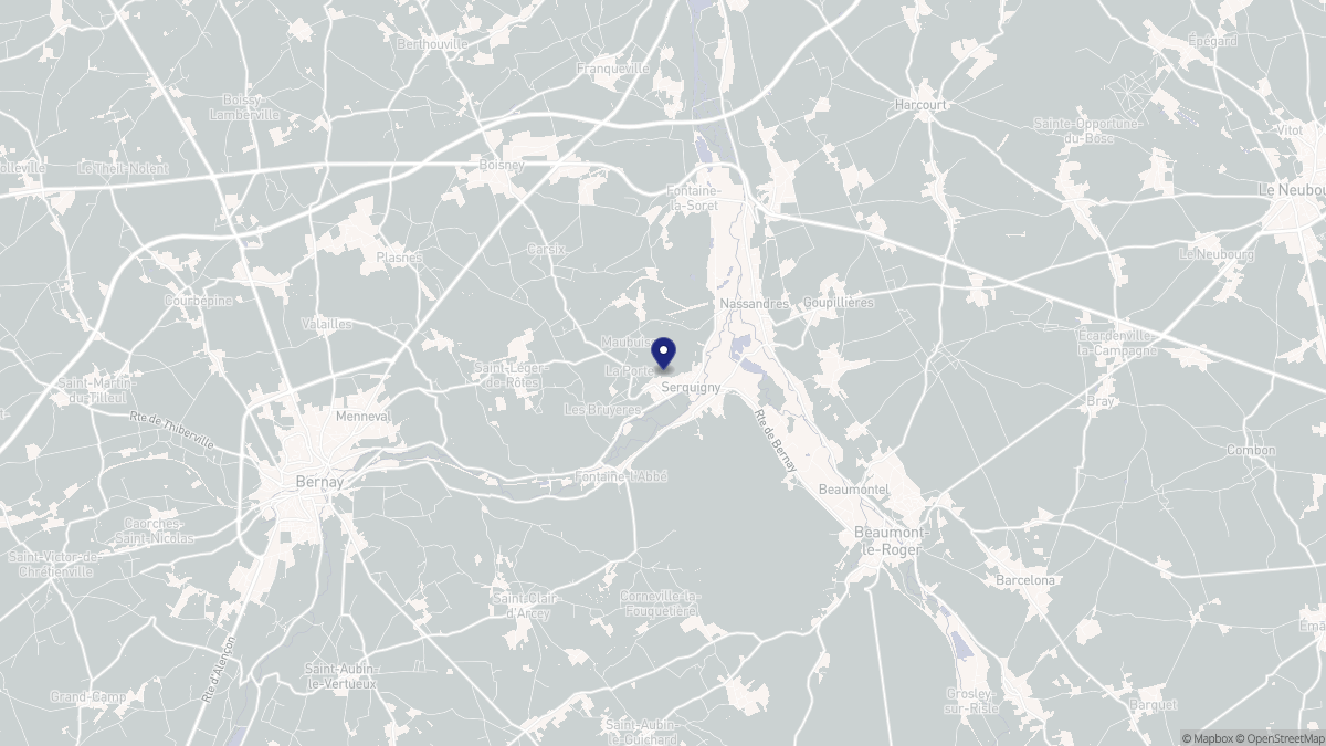 Aperçu cartographique de Serquigny, centré sur la commune