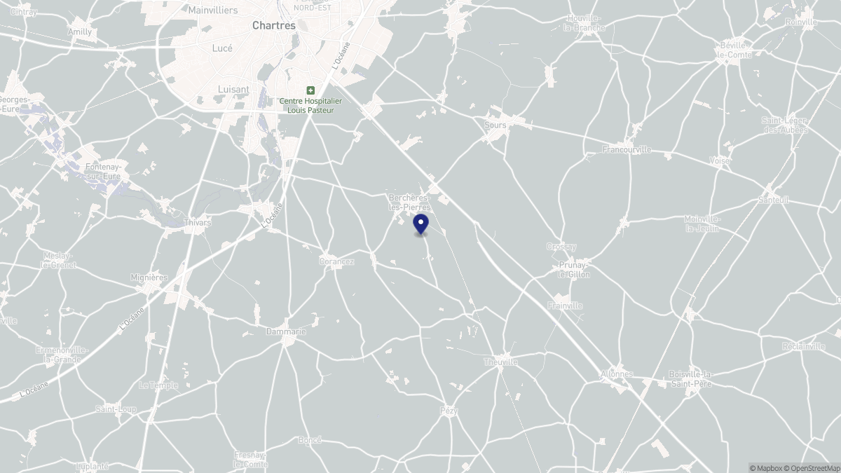 Aperçu cartographique de Berchères-les-Pierres, centré sur la commune