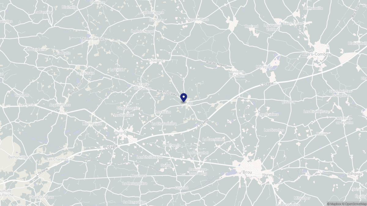 Aperçu cartographique de Frazé, centré sur la commune