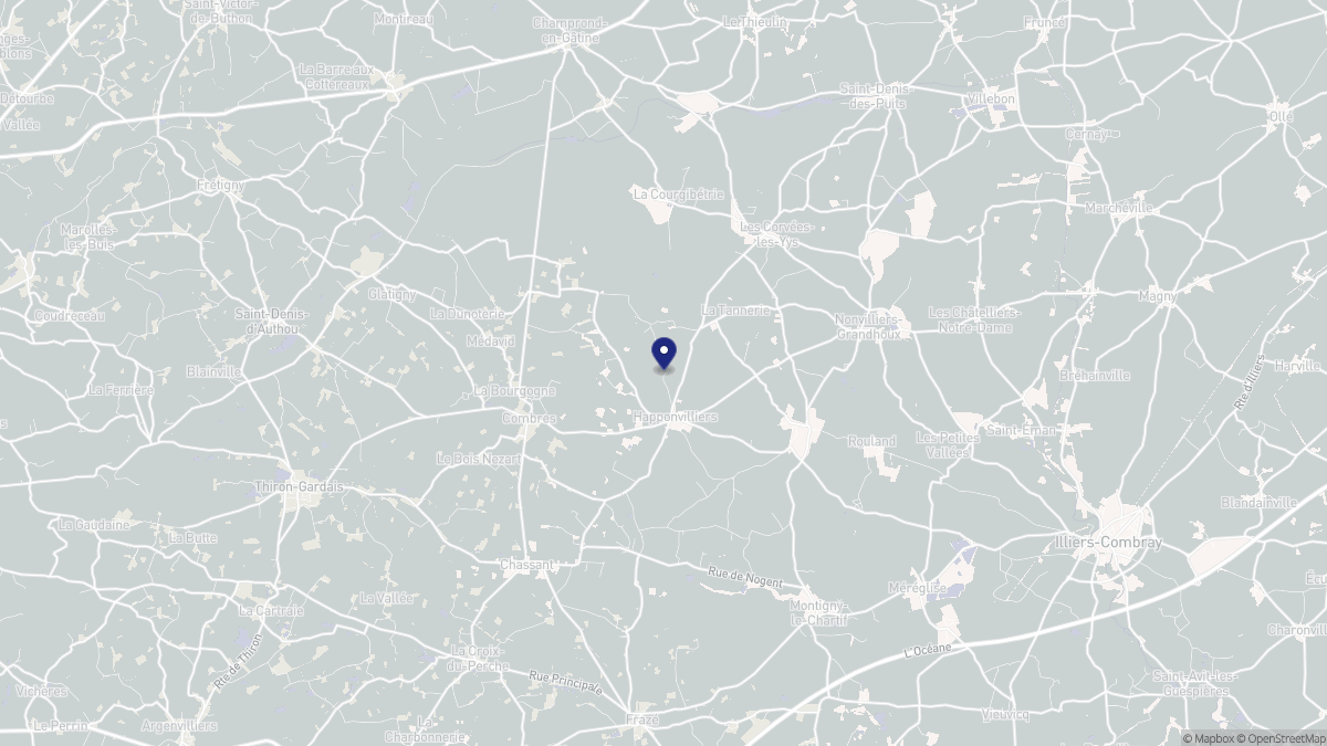 Aperçu cartographique de Happonvilliers, centré sur la commune