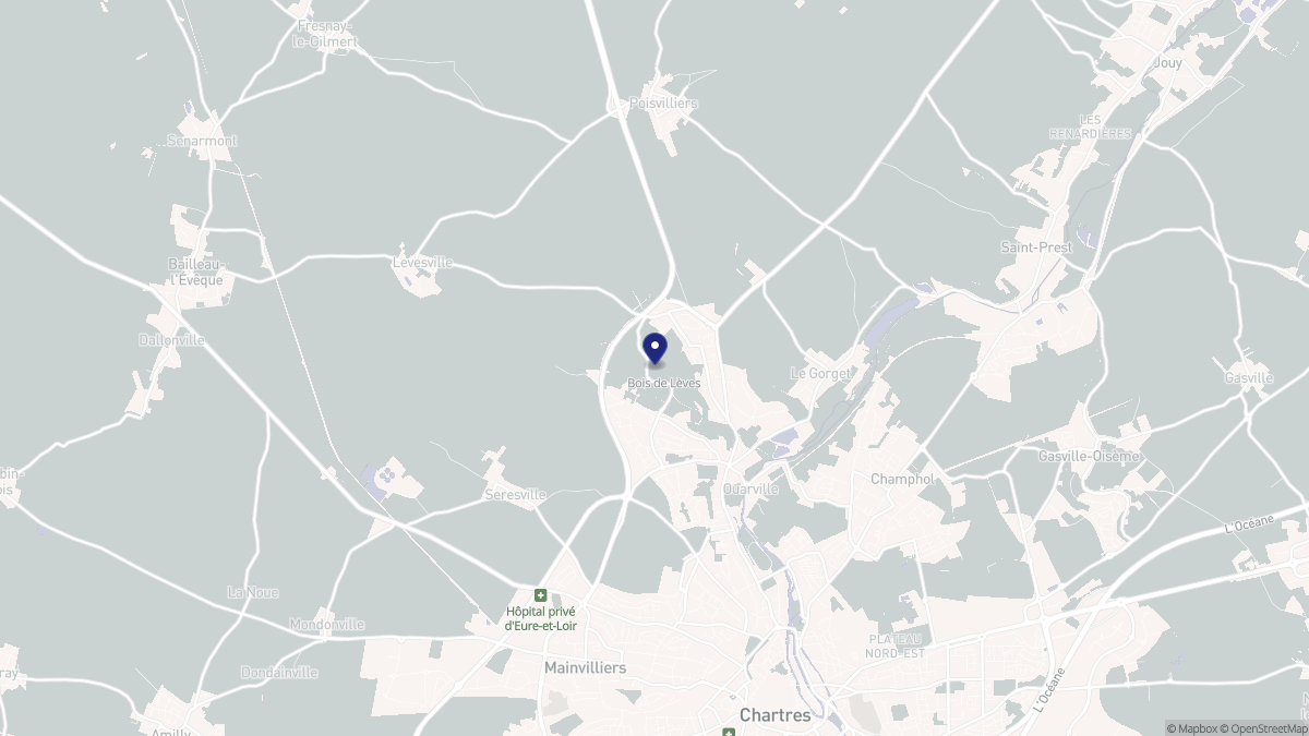Aperçu cartographique de Lèves, centré sur la commune