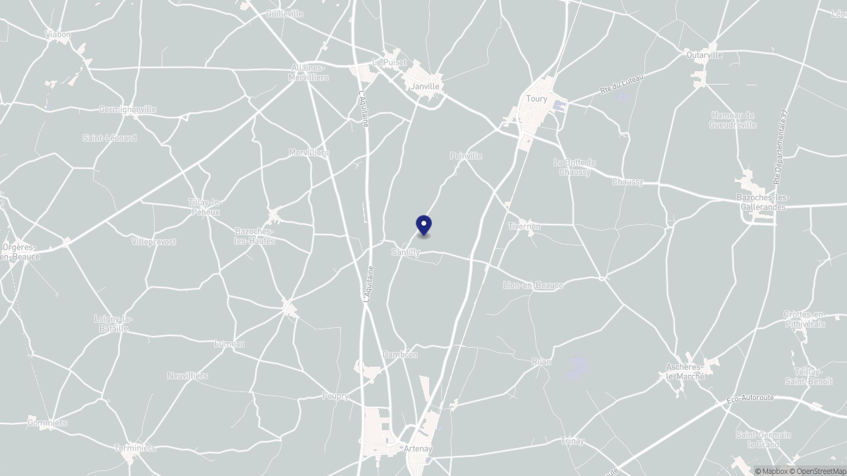 Aperçu cartographique de Santilly, centré sur la commune