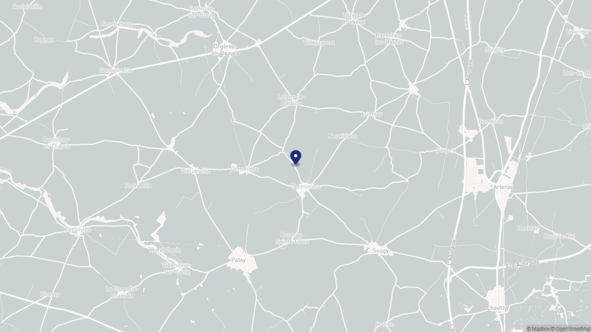 Aperçu cartographique de Terminiers, centré sur la commune