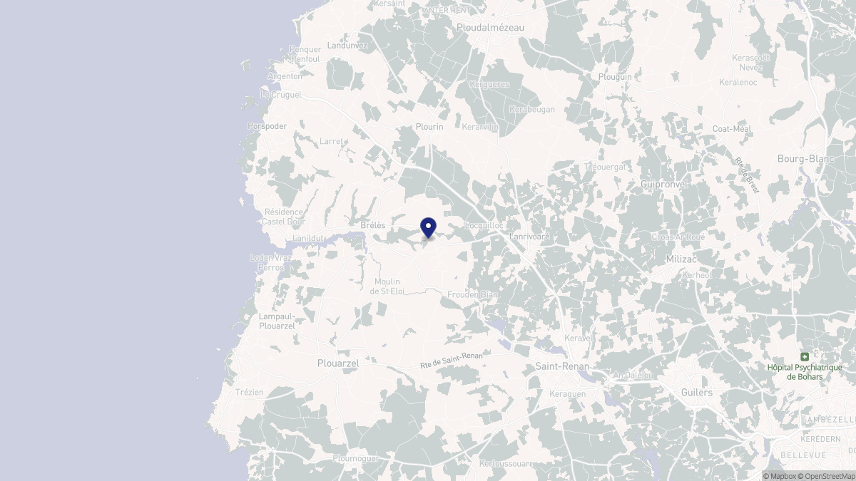 Aperçu cartographique de Brélès, centré sur la commune