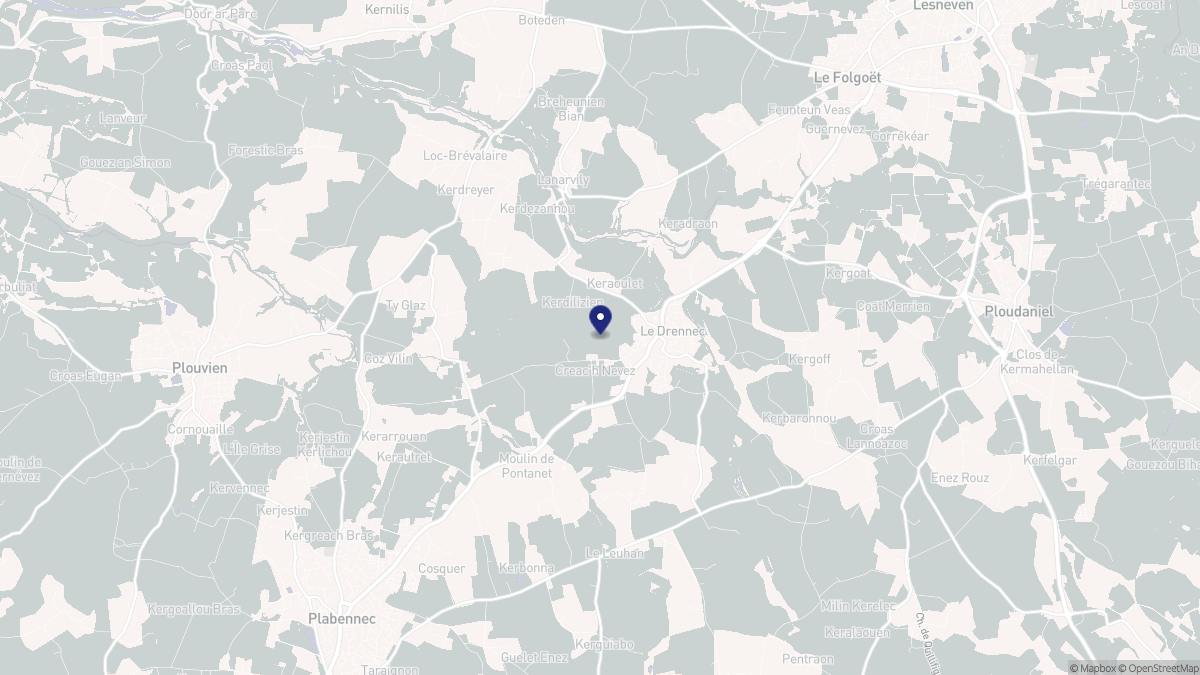 Aperçu cartographique de Le Drennec, centré sur la commune