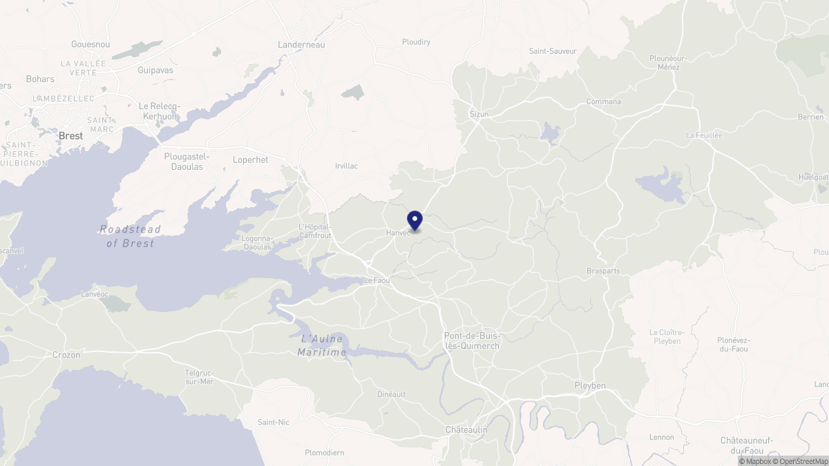 Aperçu cartographique de Hanvec, centré sur la commune