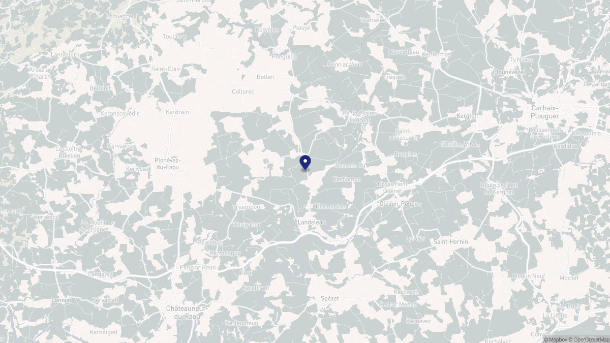 Aperçu cartographique de Landeleau, centré sur la commune