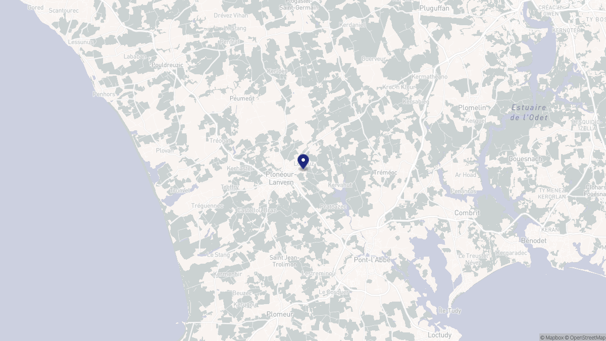 Aperçu cartographique de Plonéour-Lanvern, centré sur la commune
