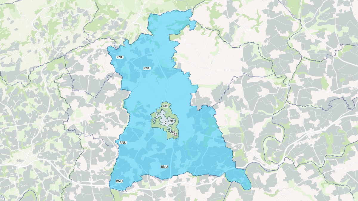 Aperçu cartographique de Plonévez-du-Faou, centré sur la commune