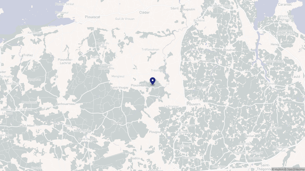 Aperçu cartographique de Plouzévédé, centré sur la commune