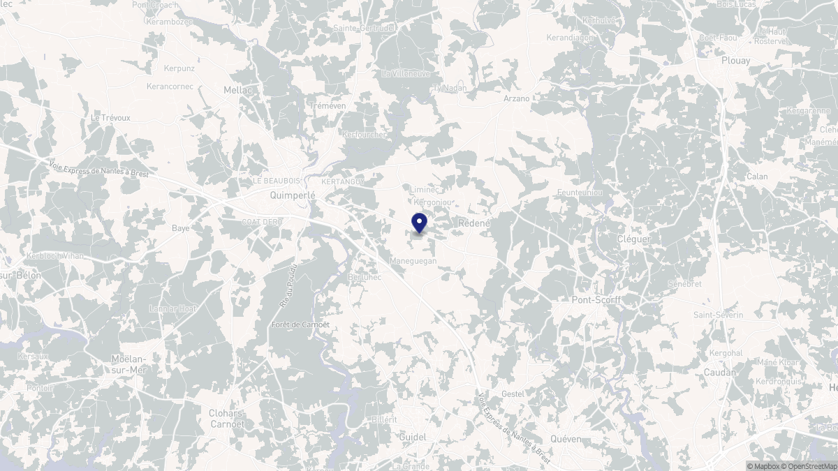 Aperçu cartographique de Rédené, centré sur la commune