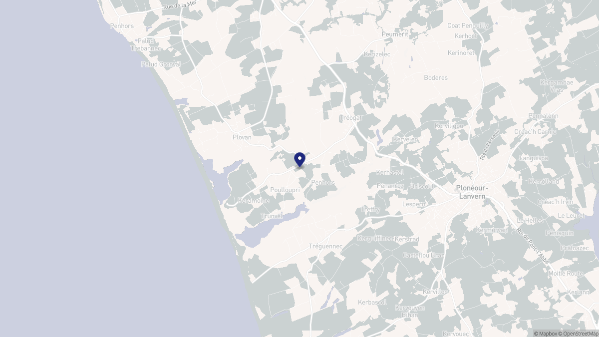 Aperçu cartographique de Tréogat, centré sur la commune