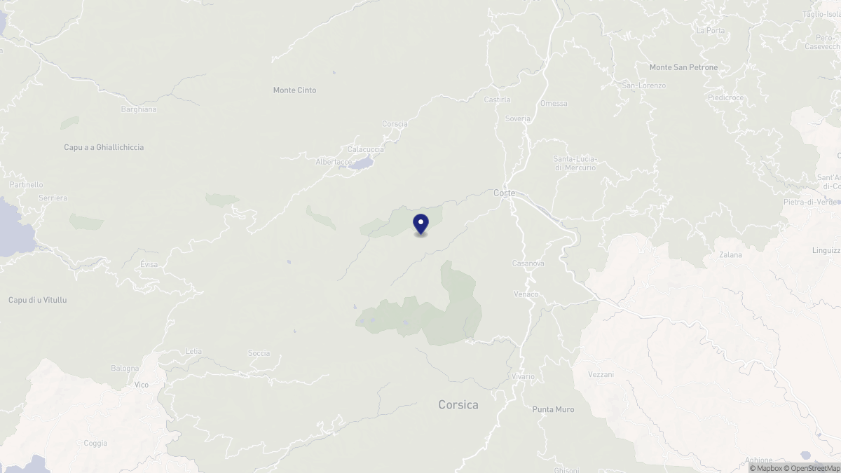 Aperçu cartographique de Corte, centré sur la commune