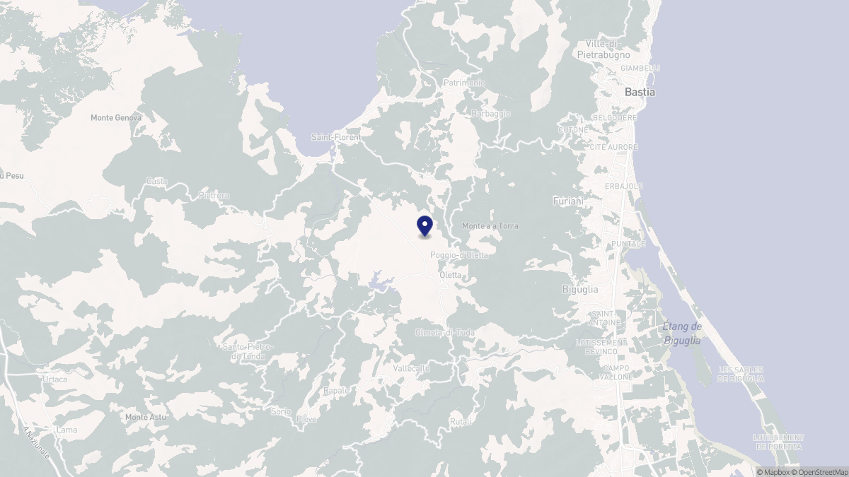 Aperçu cartographique de Oletta, centré sur la commune