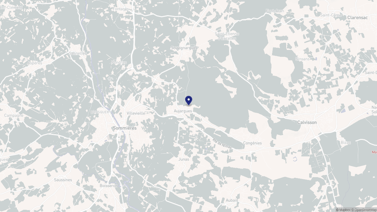 Aperçu cartographique de Aujargues, centré sur la commune