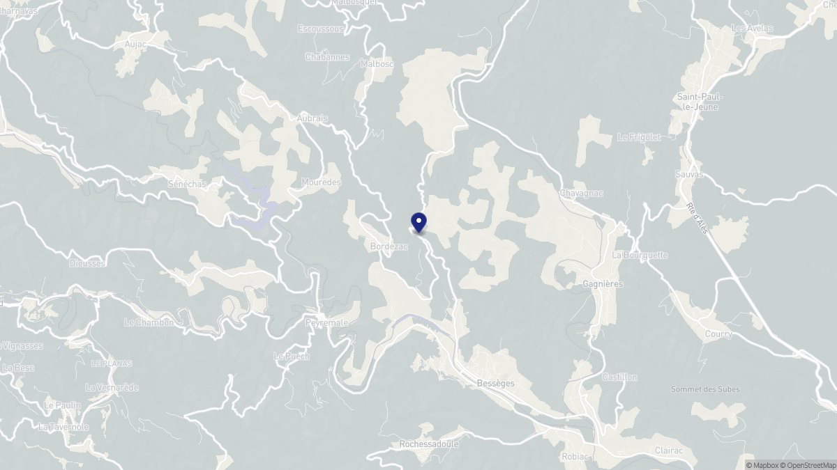 Aperçu cartographique de Bordezac, centré sur la commune