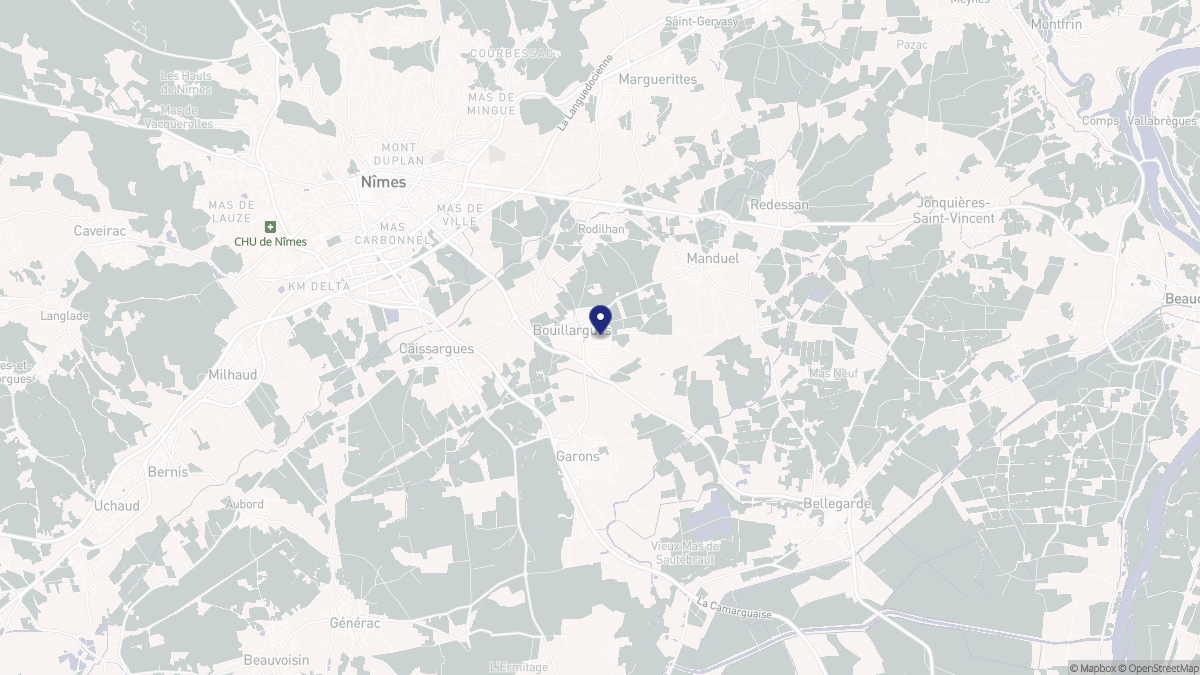 Aperçu cartographique de Bouillargues, centré sur la commune